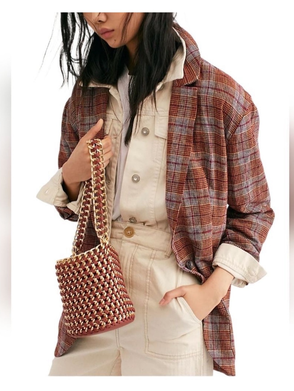 Free People Relaxed Plaid Blazer - Picture 3 of 9